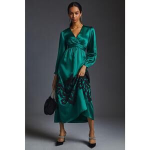 Nikasha Embroidered Satin Dress by Anthropologie - New XS